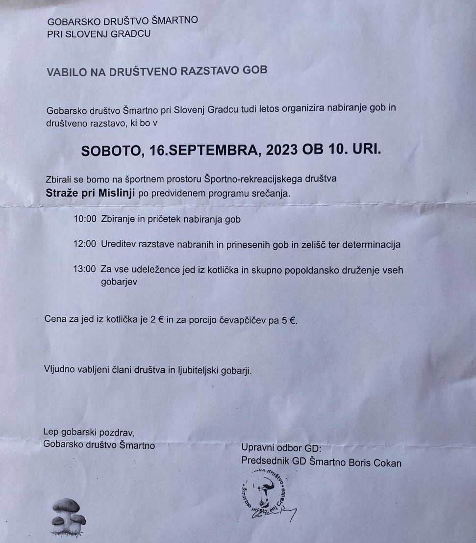 Vabilo na razstavo gob